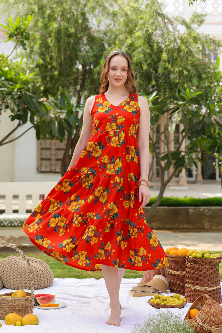 Roksana Red Flared Cotton Dress