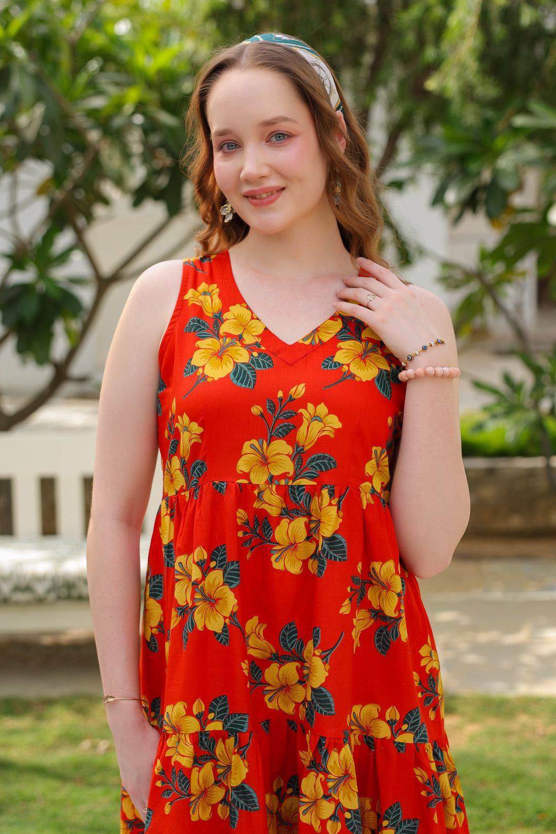 Roksana Red Flared Cotton Dress