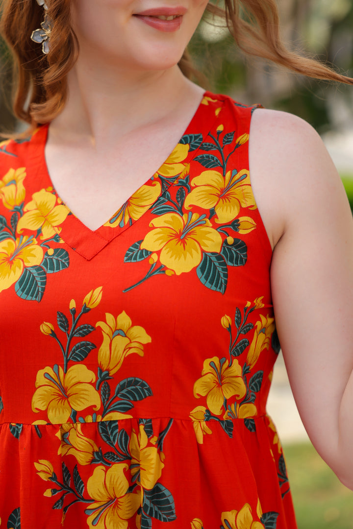 Roksana Red Flared Cotton Dress