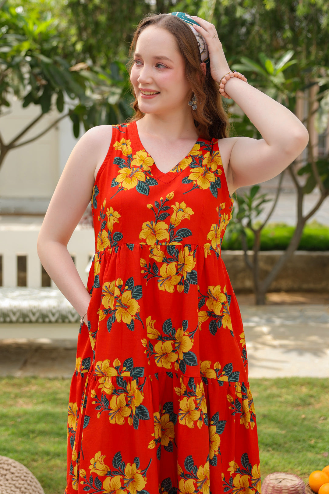 Roksana Red Flared Cotton Dress