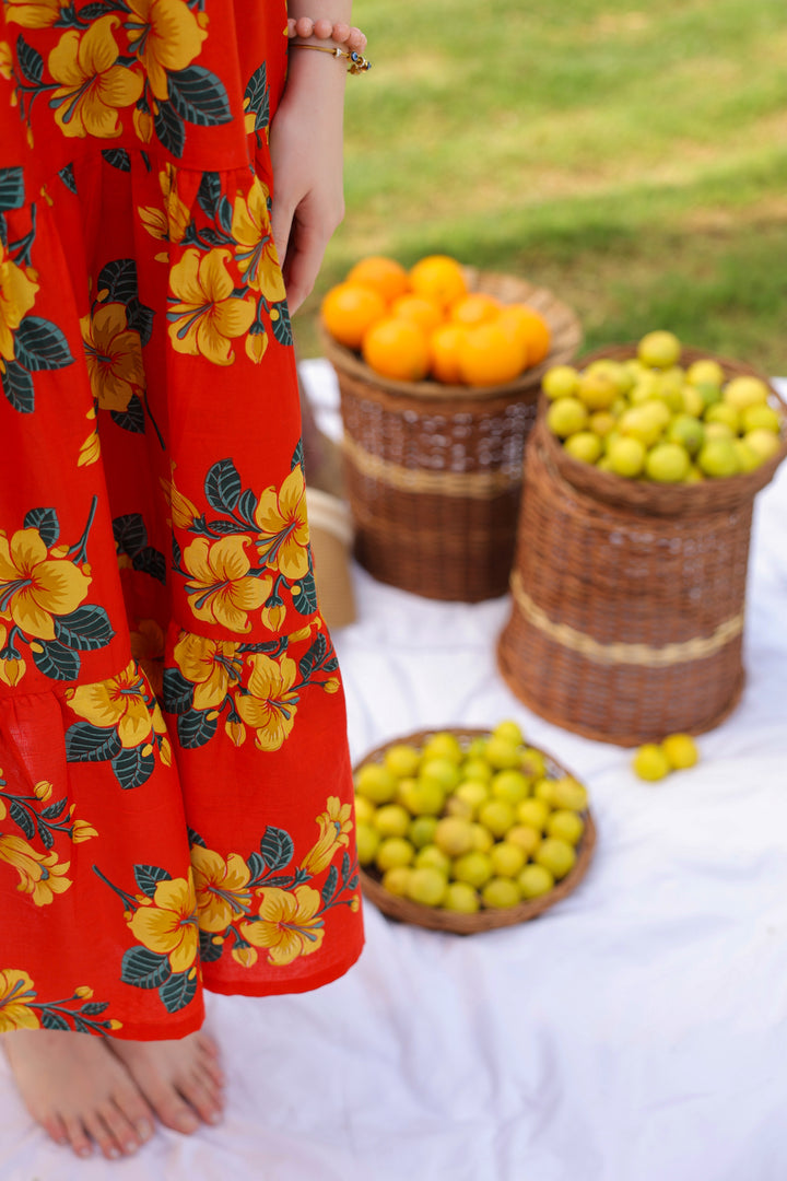 Roksana Red Flared Cotton Dress