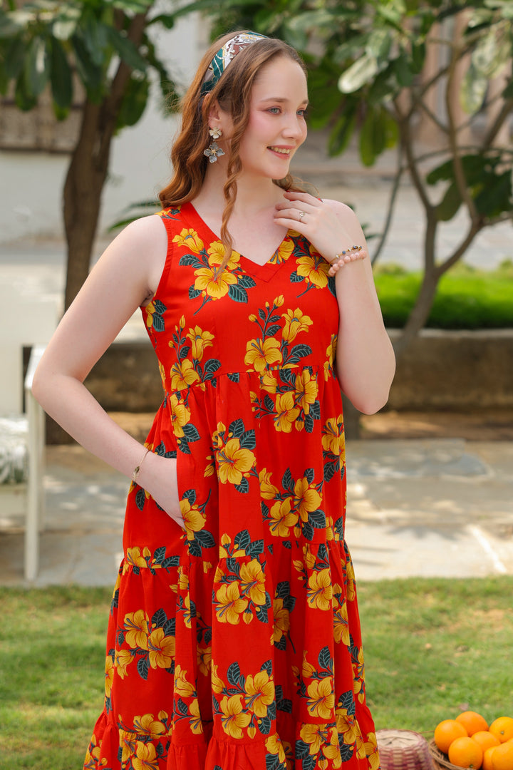 Roksana Red Flared Cotton Dress