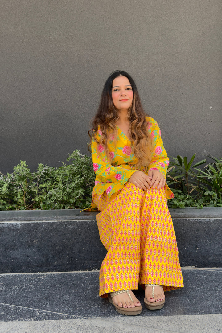 Yellow Printed Farshi Salwar Set