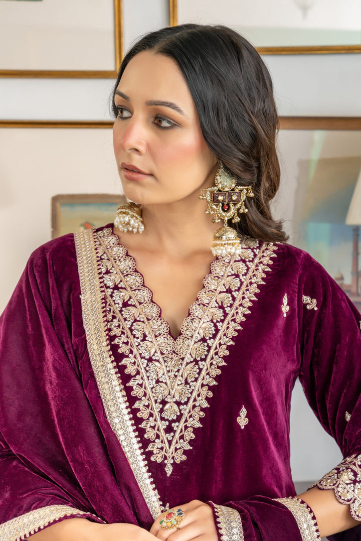 Ramya Velvet Zardozi Suit Set