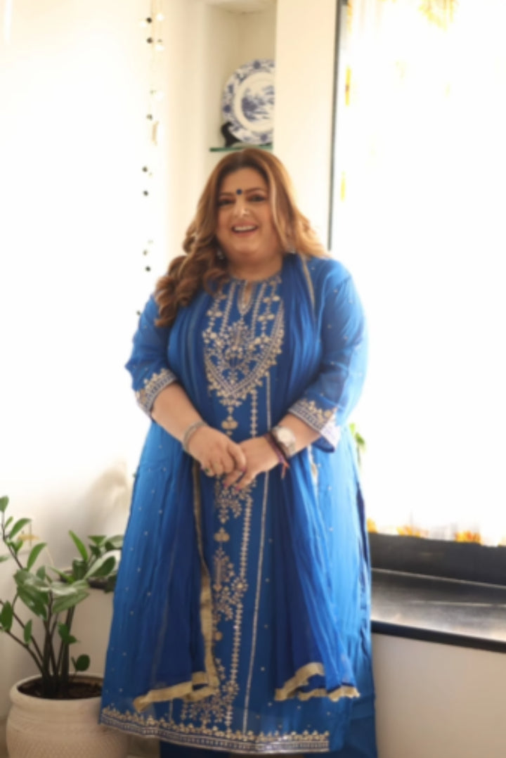 Royal Blue Georgette Aari Suit Set