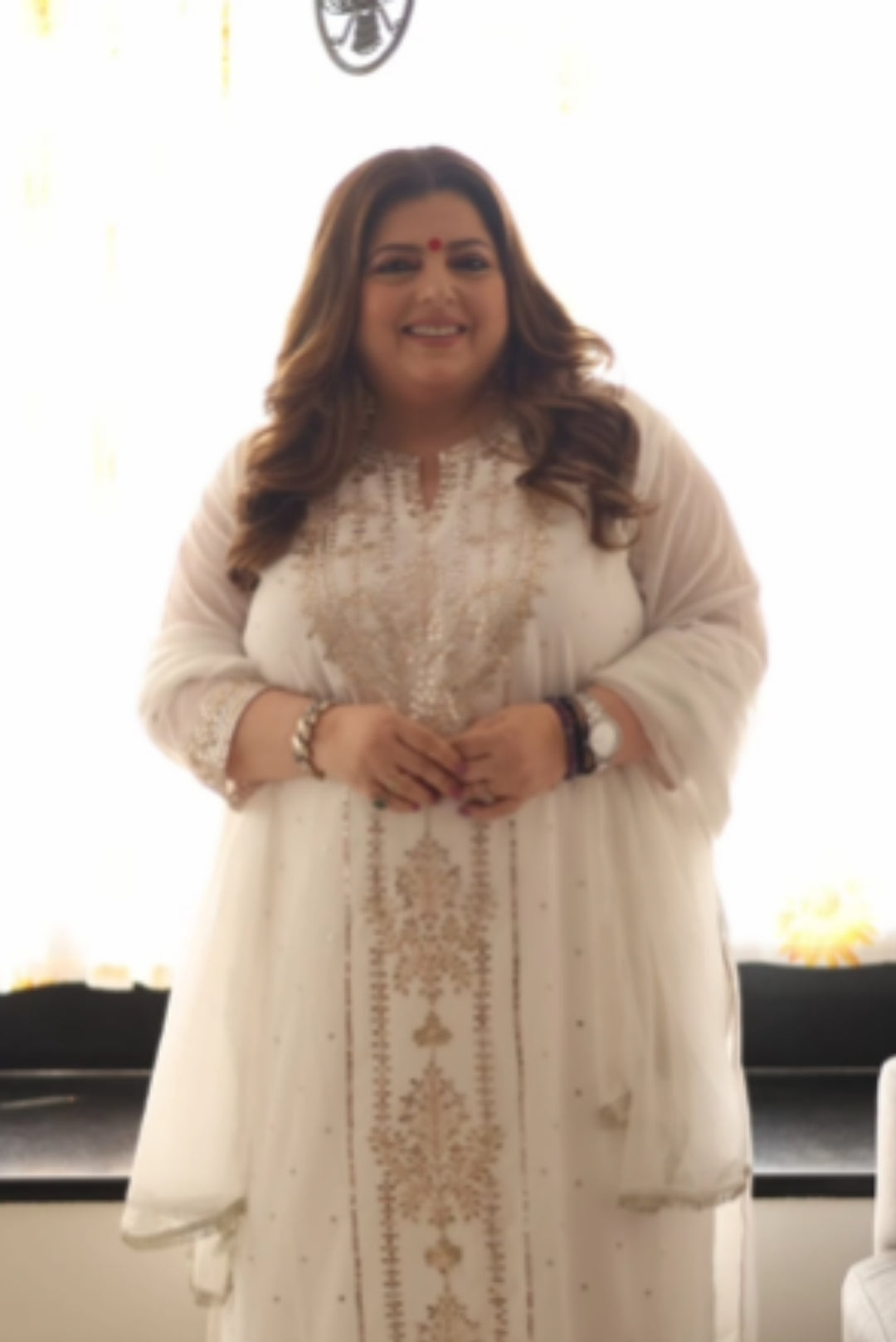 White georgette aari suit set