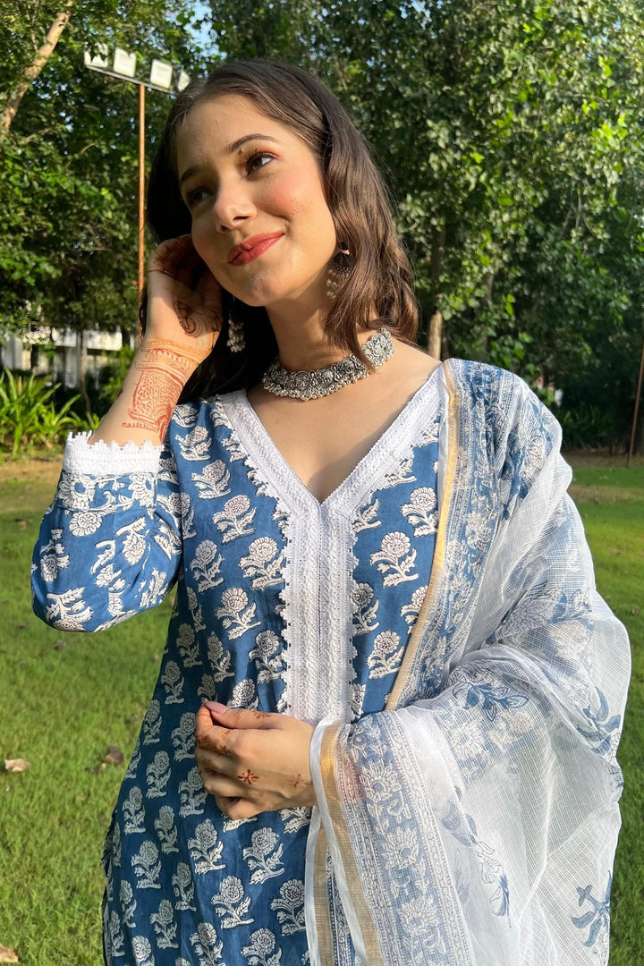 Unstitched - Shehnaaz Blue Cotton Set