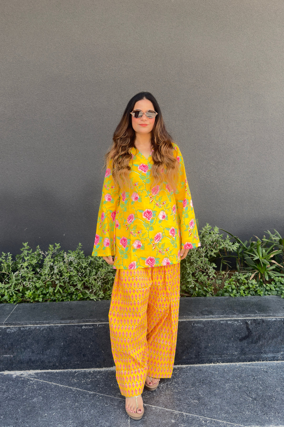 Yellow Printed Farshi Salwar Set