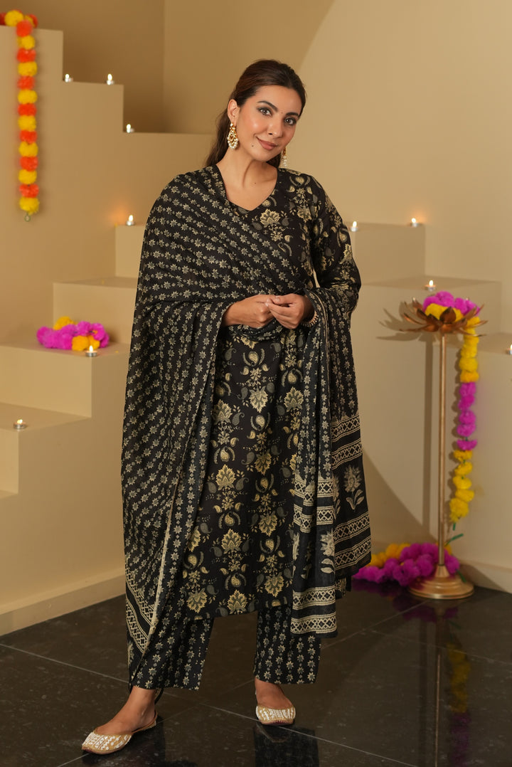 Tripti Black Cotton Suit Set