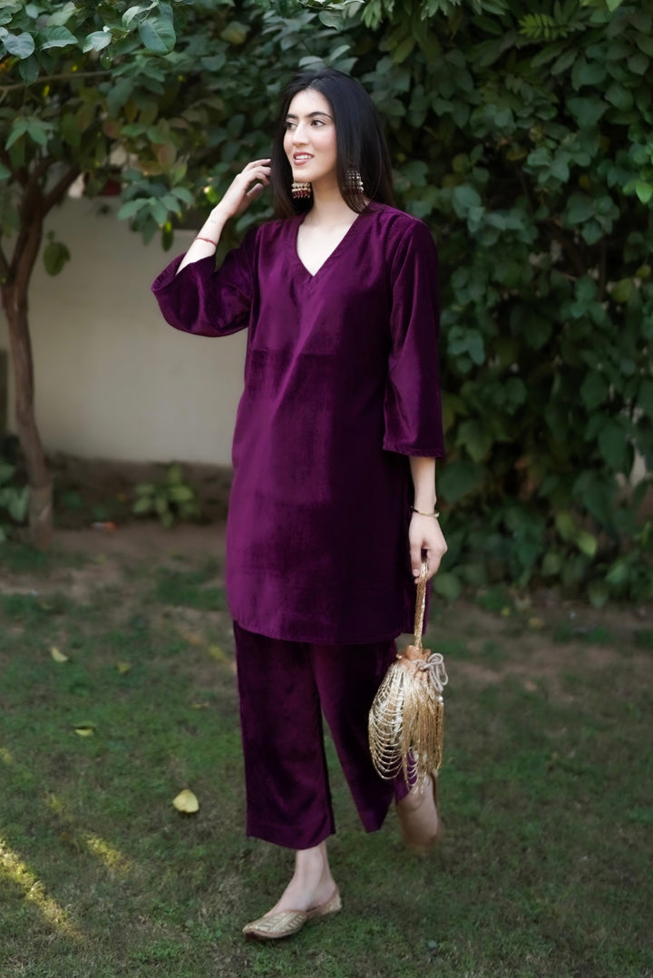 Wine Velvet Co-ord Set
