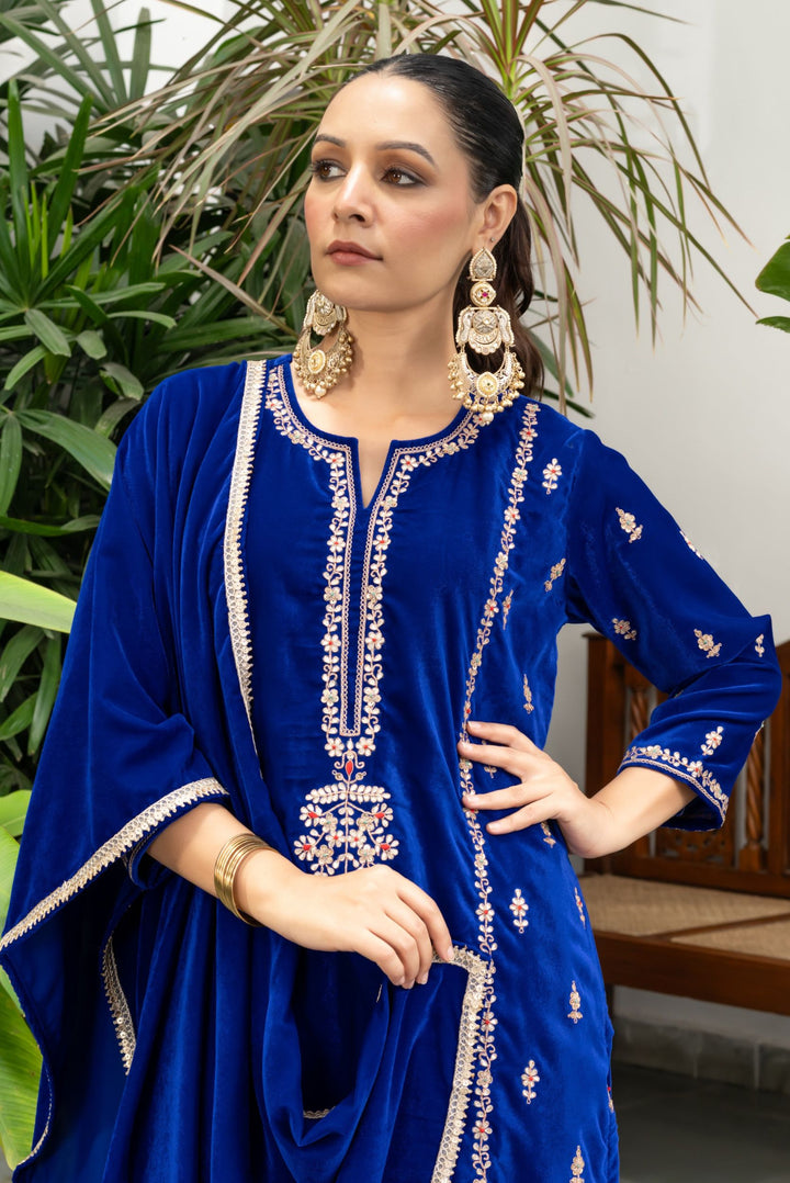 Imara Blue Velvet Marodi Suit Set
