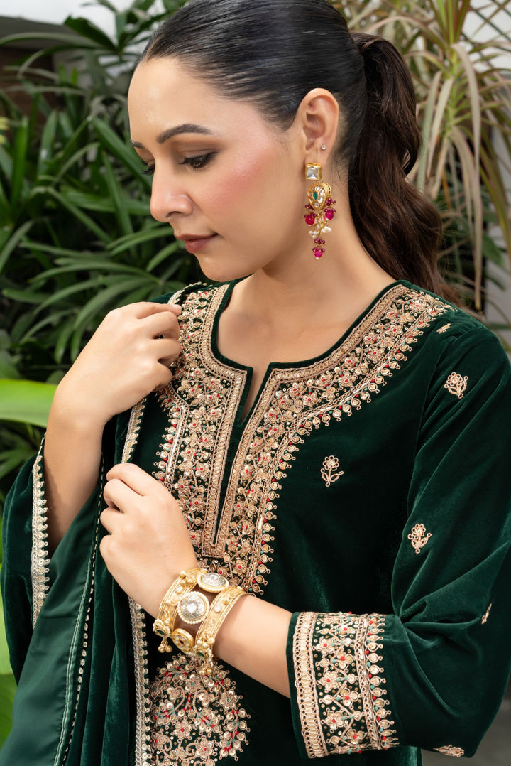 Laila Green Velvet Marodi Suit Set