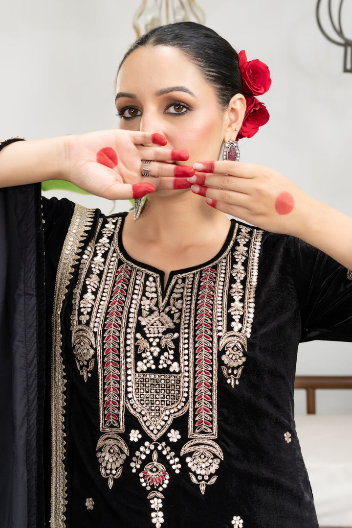 Shahida Black Velvet Gota Suit Set