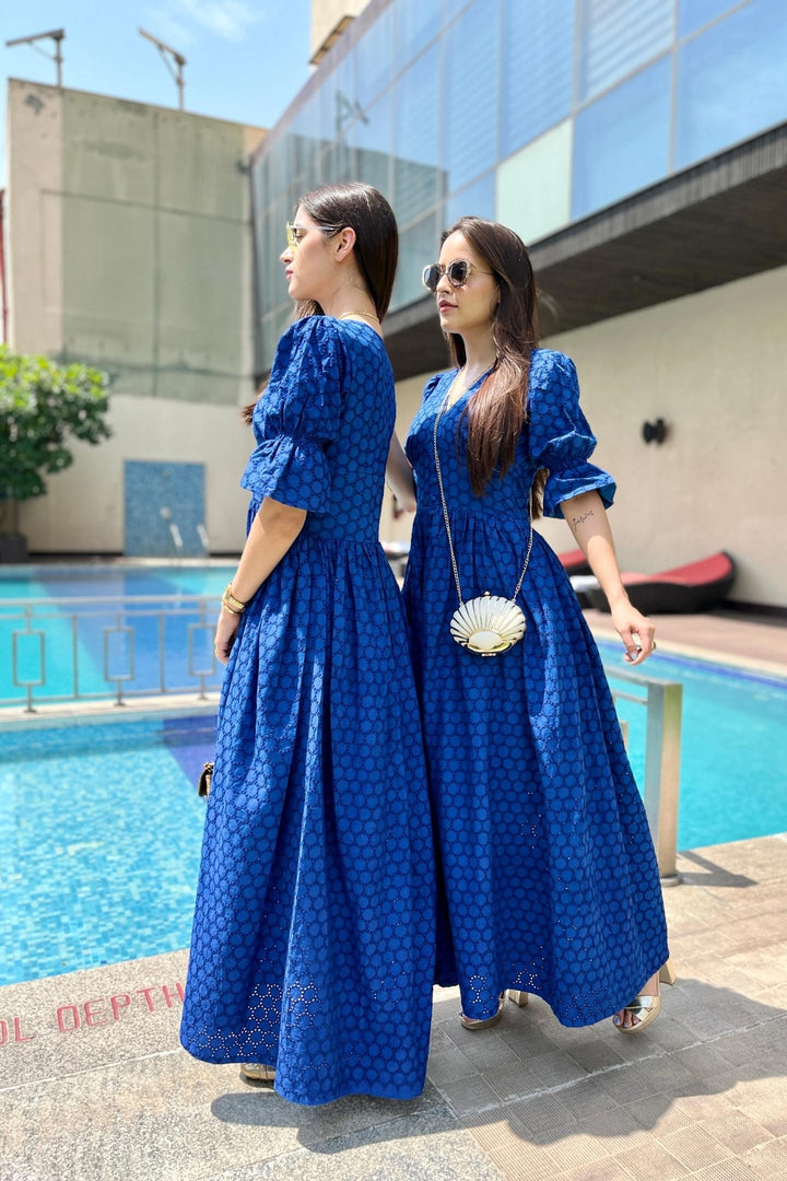 Ink Blue Schiffli Cotton Dress