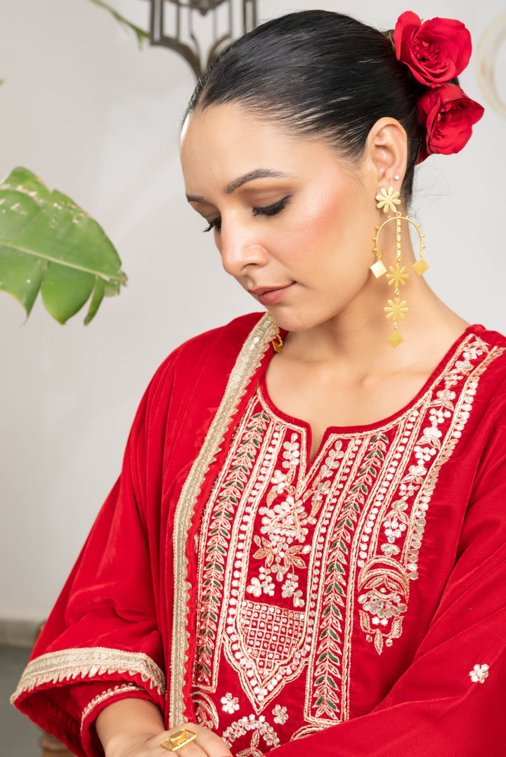 Amber Red Velvet Gota Suit Set