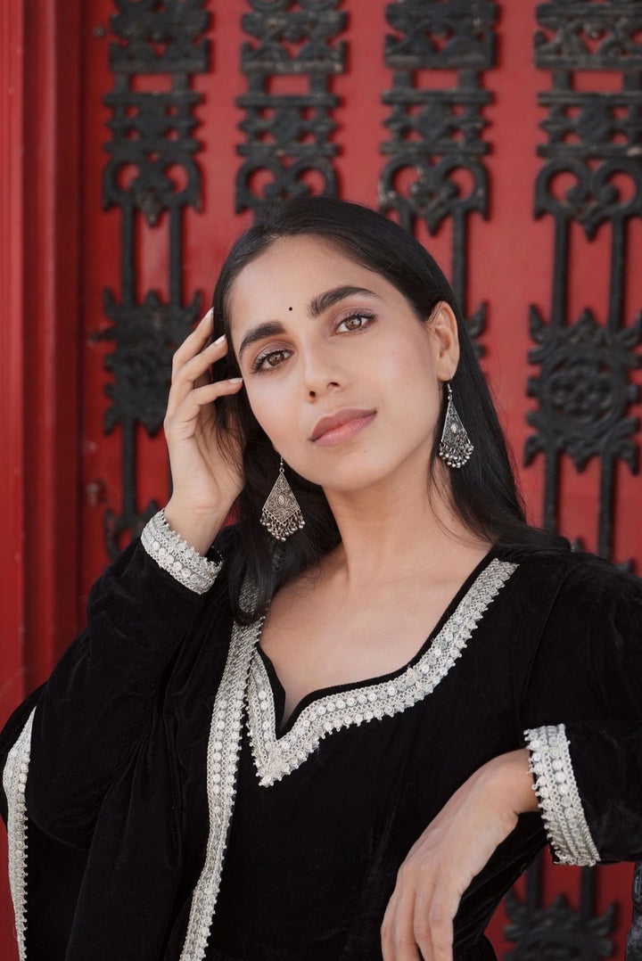 Black Anarkali Velvet Suit Set