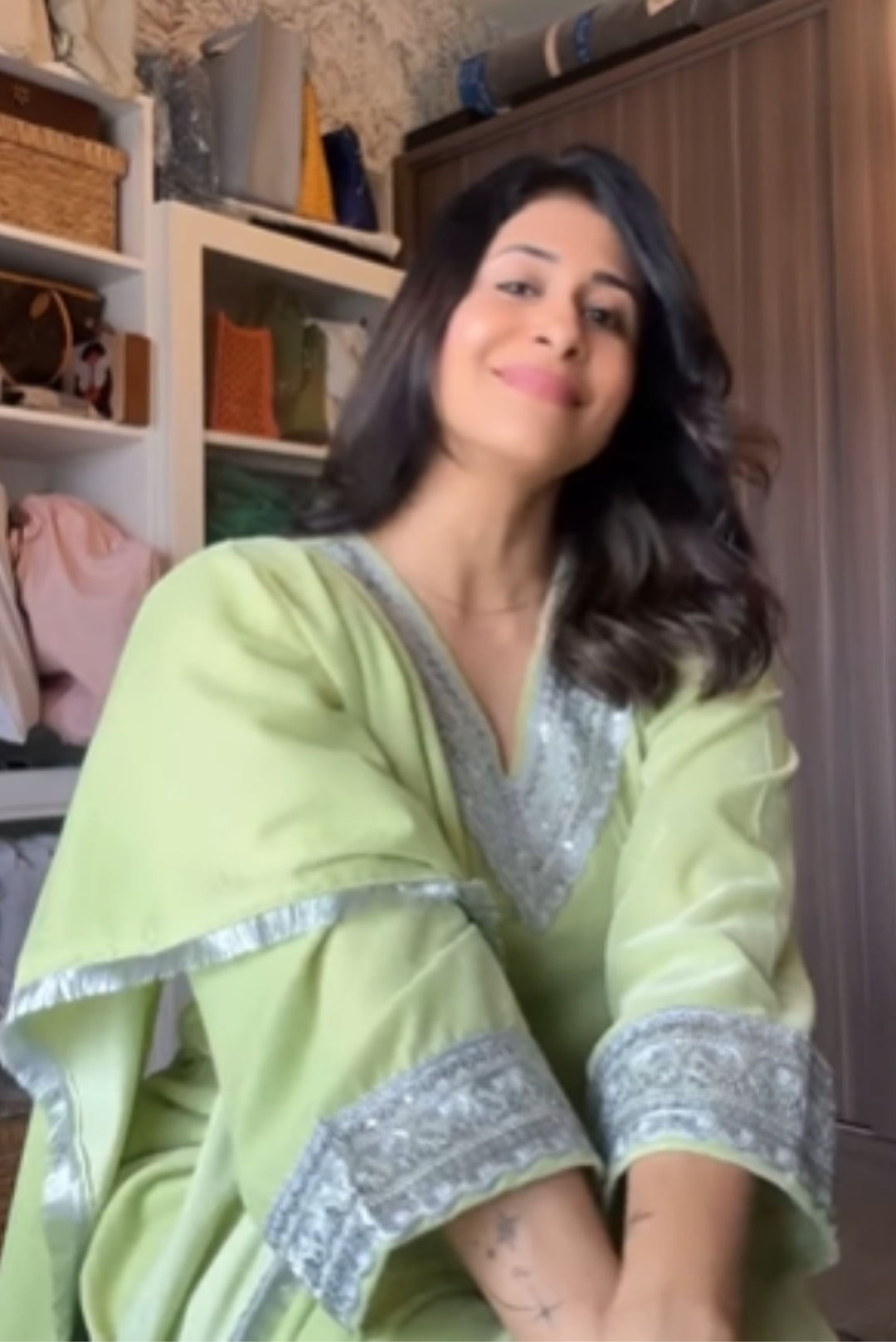 Lime Silver Velvet Suit Set