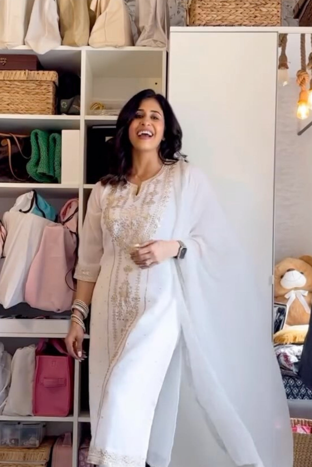 White georgette aari suit set