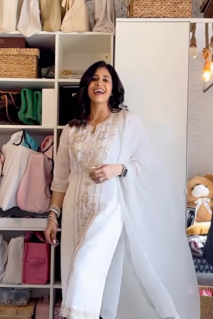 White georgette aari suit set