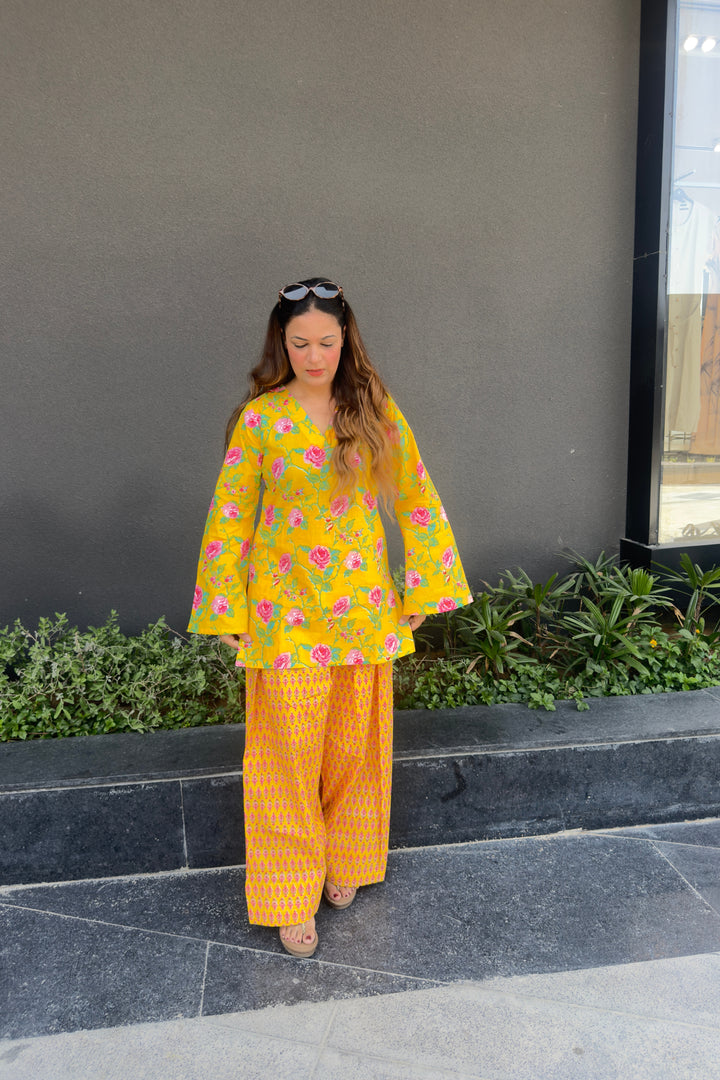 Yellow Printed Farshi Salwar Set