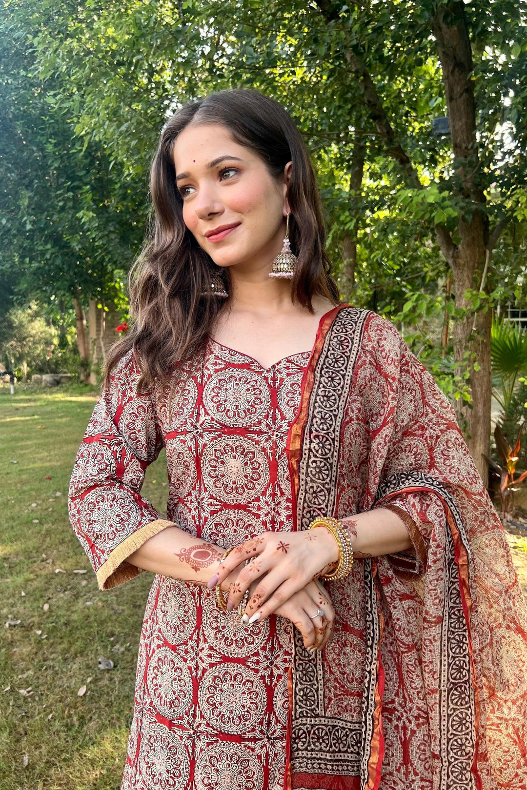 Unstitched - Red Bagru Suit Set
