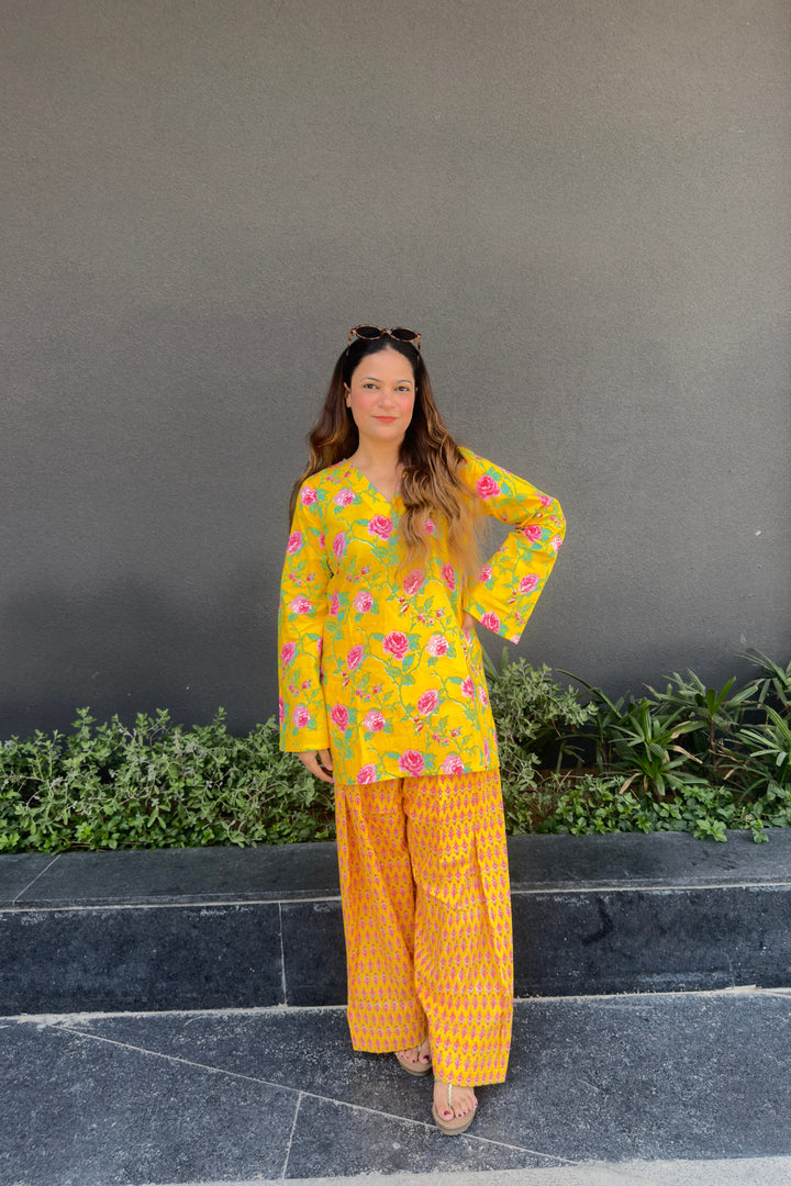 Yellow Printed Farshi Salwar Set