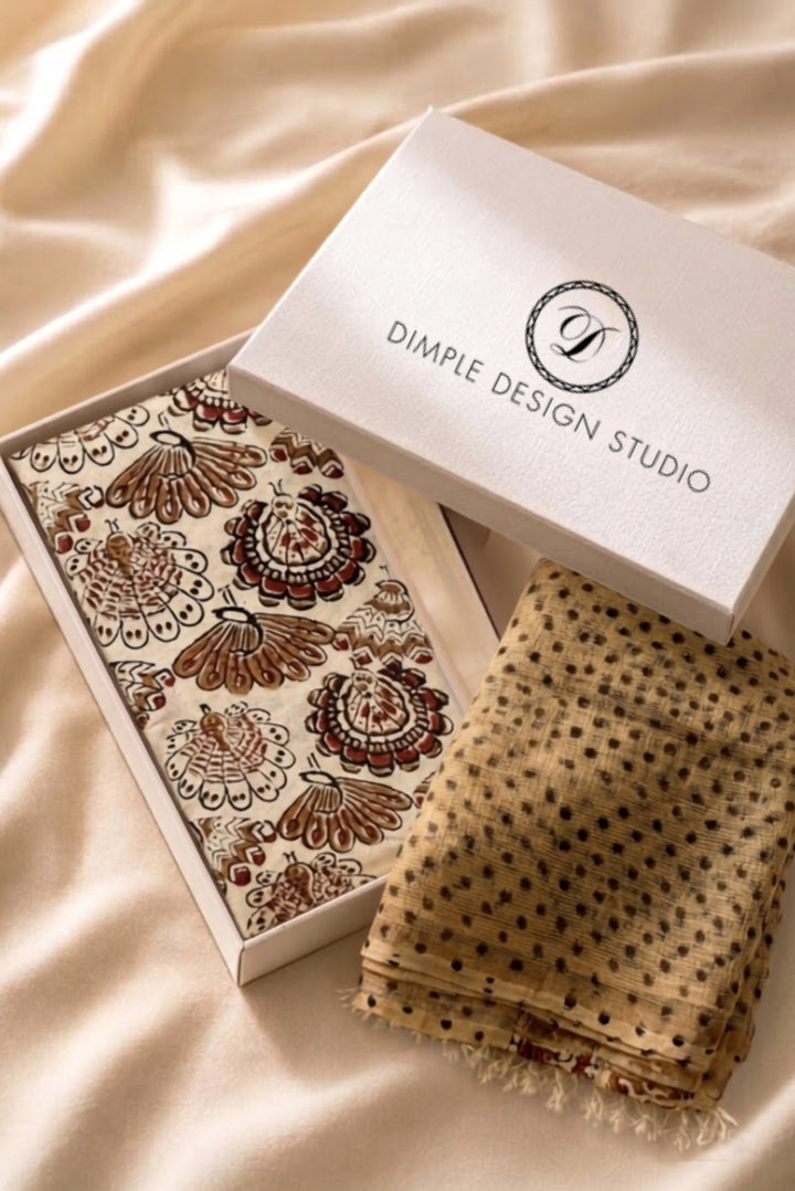 Unstitched - Peacock Beige Cotton Set