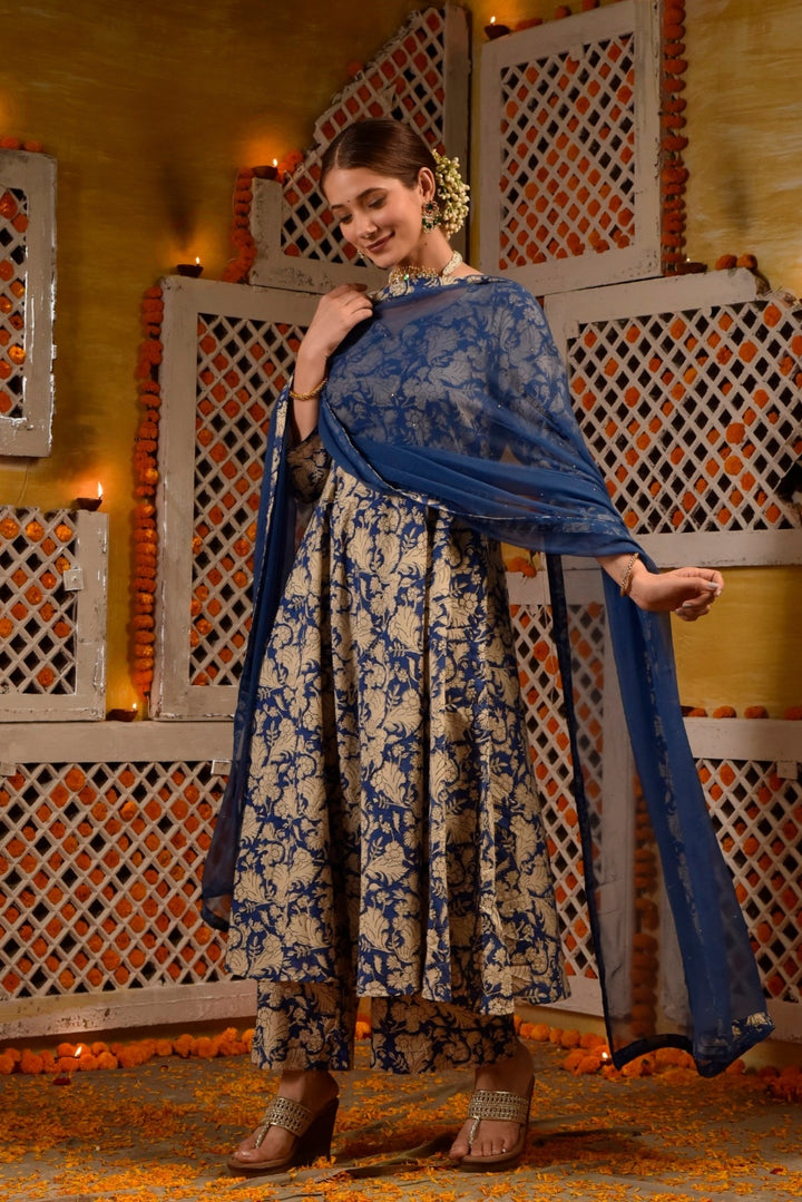 Blue Jaal Anarkali Set