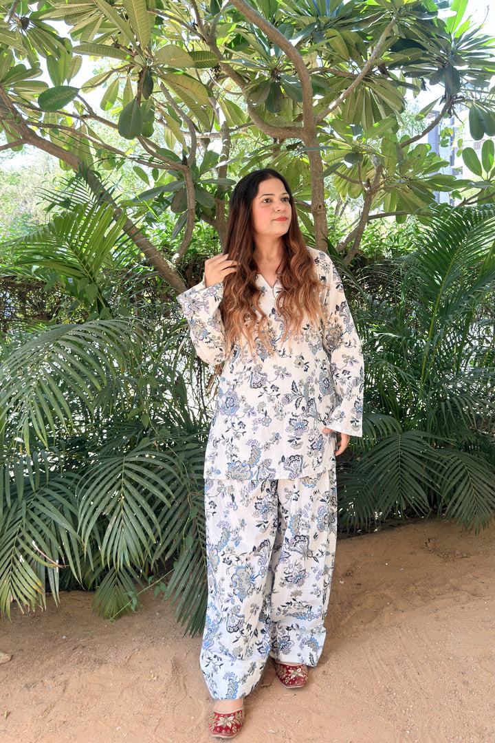 White Printed Farshi Salwar Set