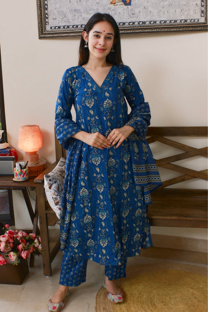 Persian Blue Cotton Suit Set