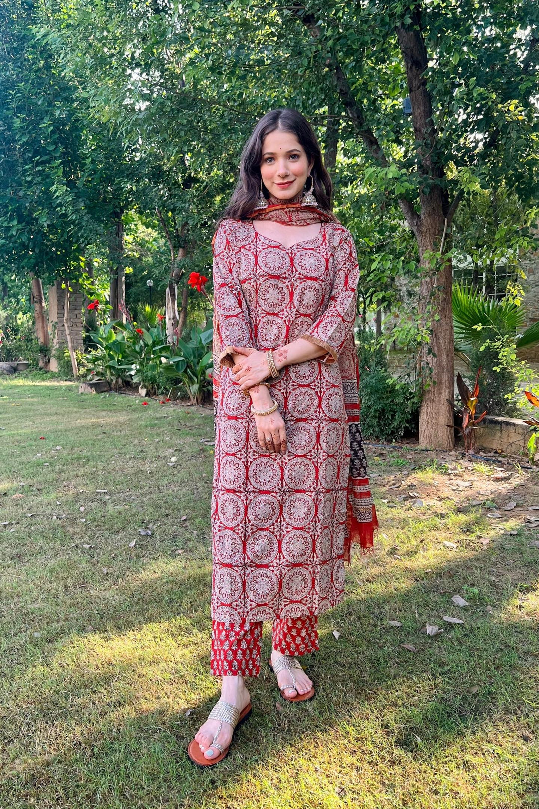 Unstitched - Red Bagru Suit Set