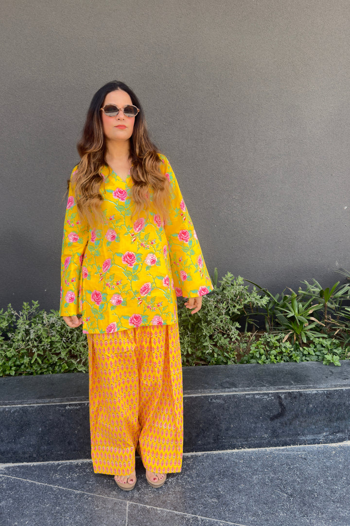 Yellow Printed Farshi Salwar Set