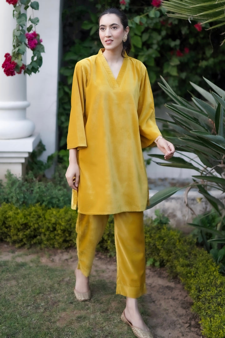 Yellow Velvet Co-ord Set
