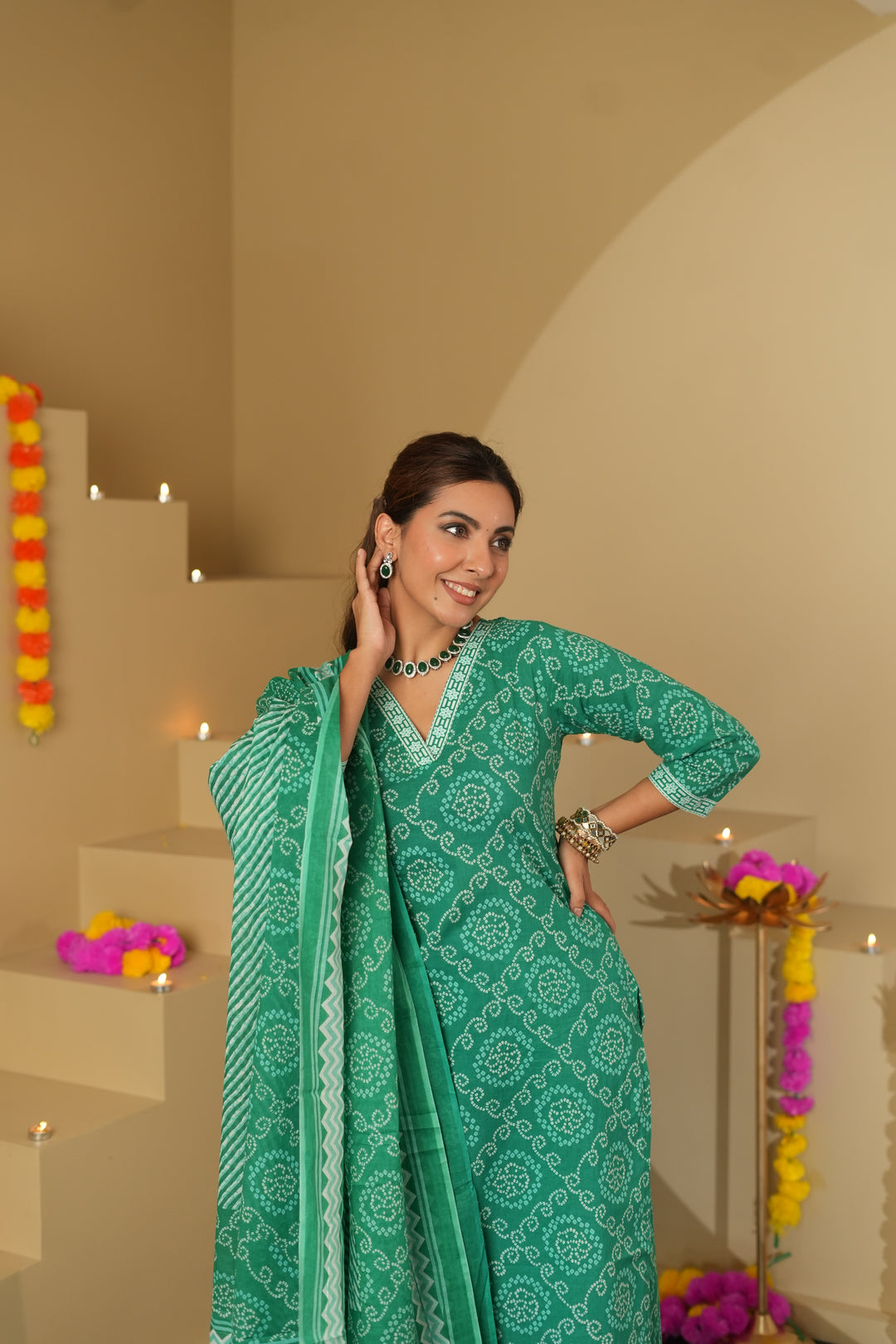 Mint Green Bandhej Suit Set