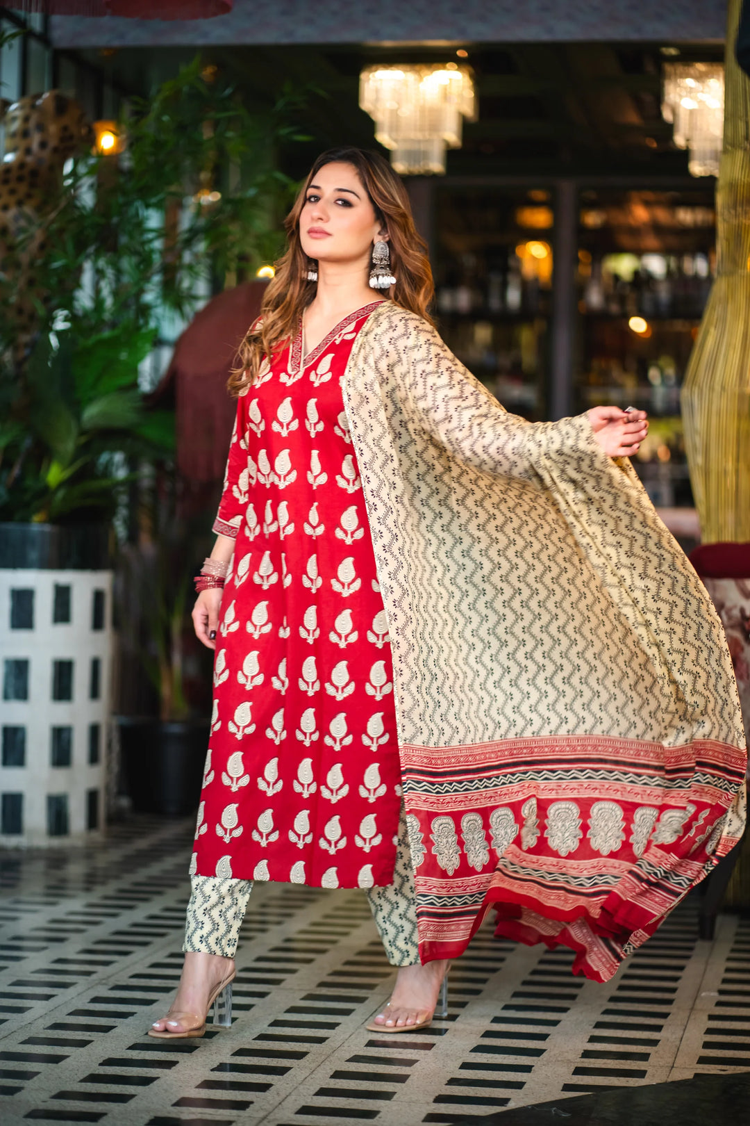 Unstitched - Roza Red Straight Suit Set