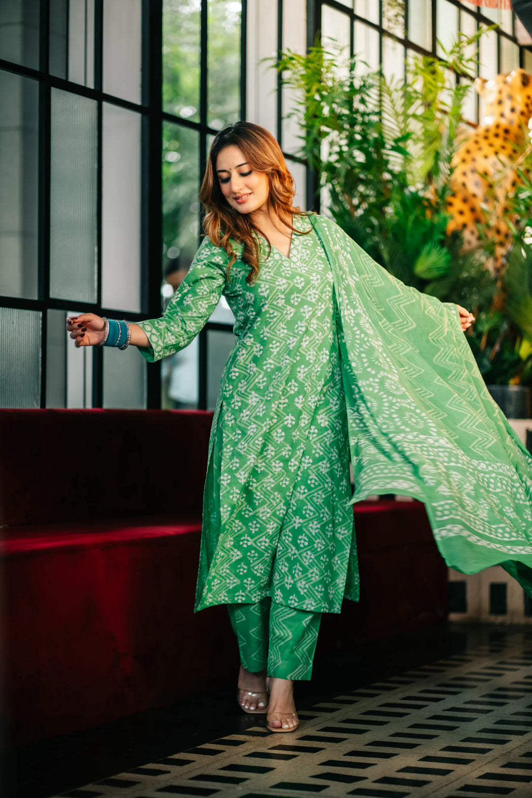 Unstitched - Lime Dabu Straight Suit Set