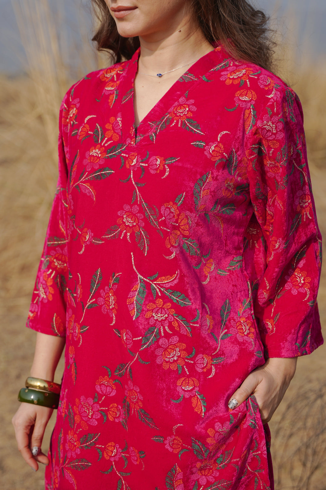 Pink Printed Velvet Co-ord Set