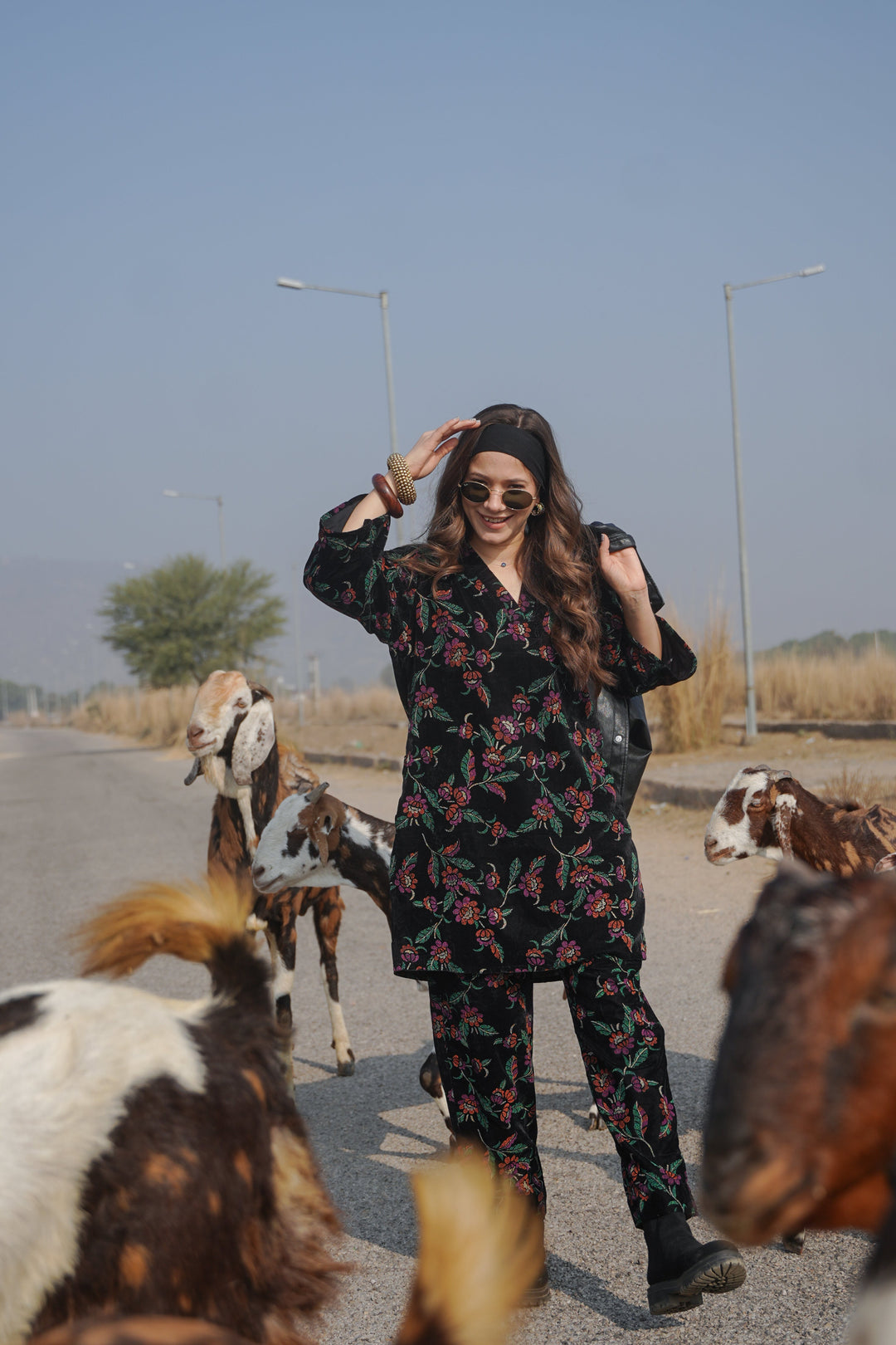 Black Printed Velvet Co-ord Set