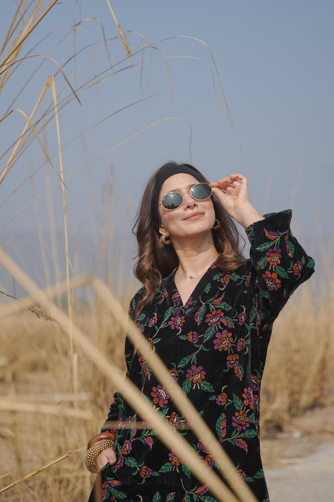 Black Printed Velvet Co-ord Set