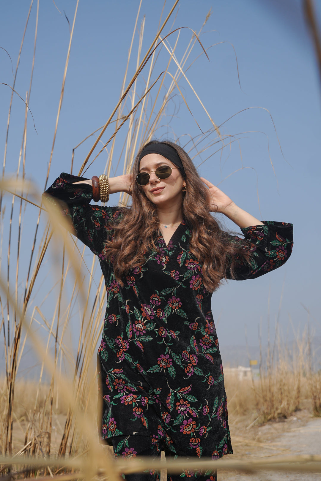 Black Printed Velvet Co-ord Set