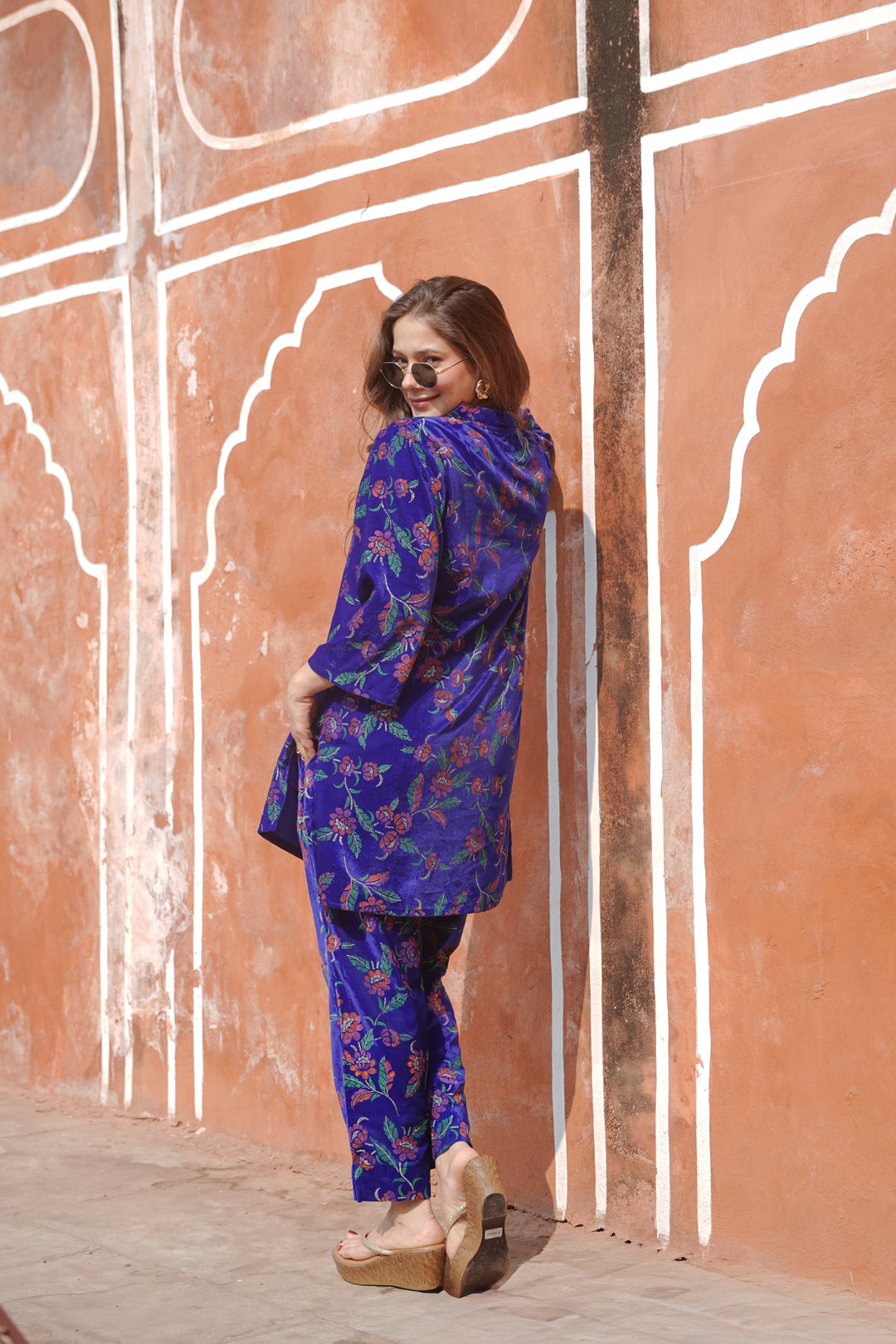 Blue Green Printed Velvet Co-ord Set