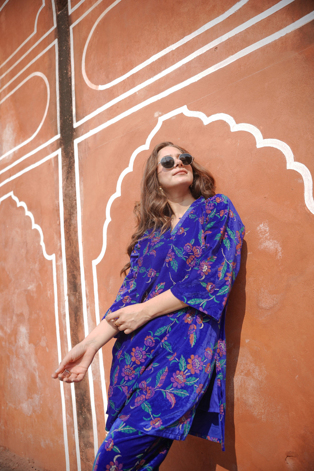 Blue Green Printed Velvet Co-ord Set