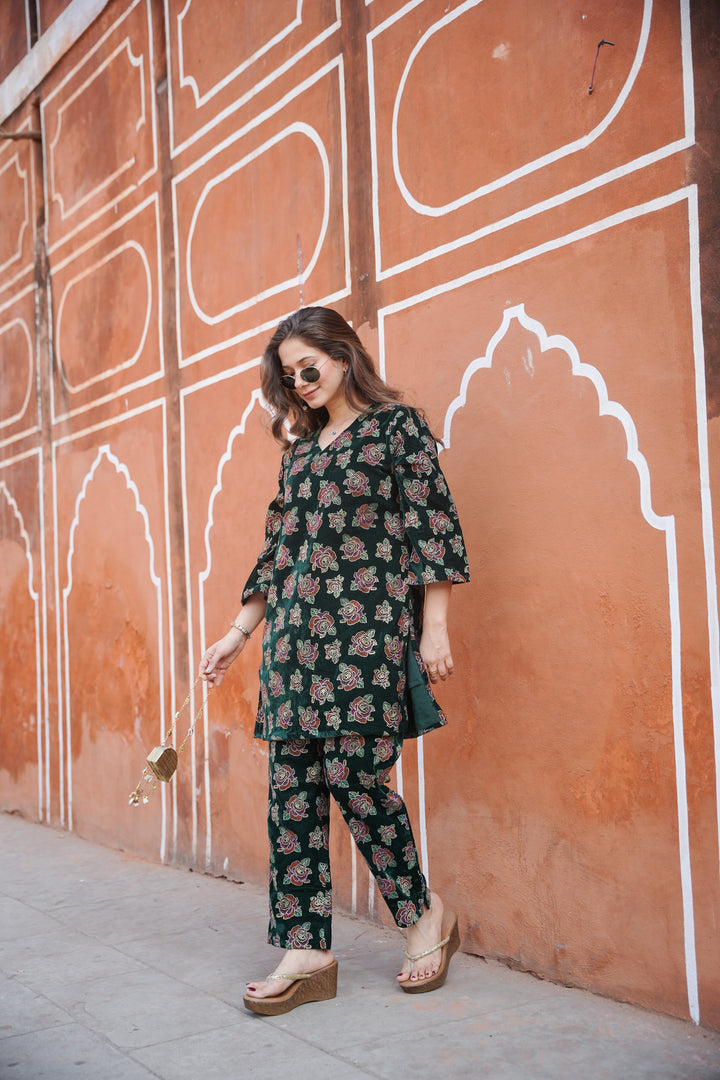 Green Foil Printed Velvet Co-ord Set