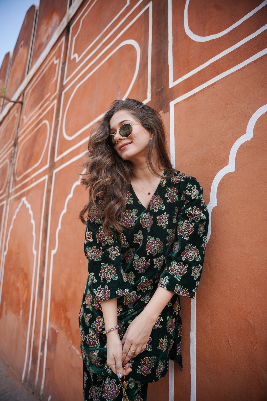 Green Foil Printed Velvet Co-ord Set