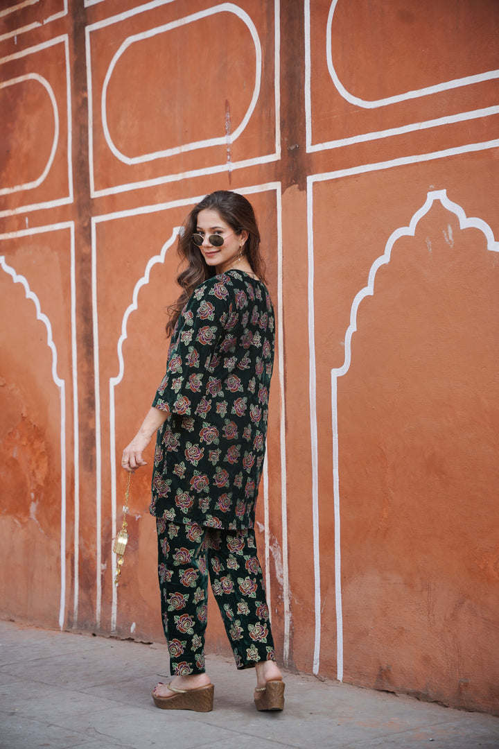 Green Foil Printed Velvet Co-ord Set