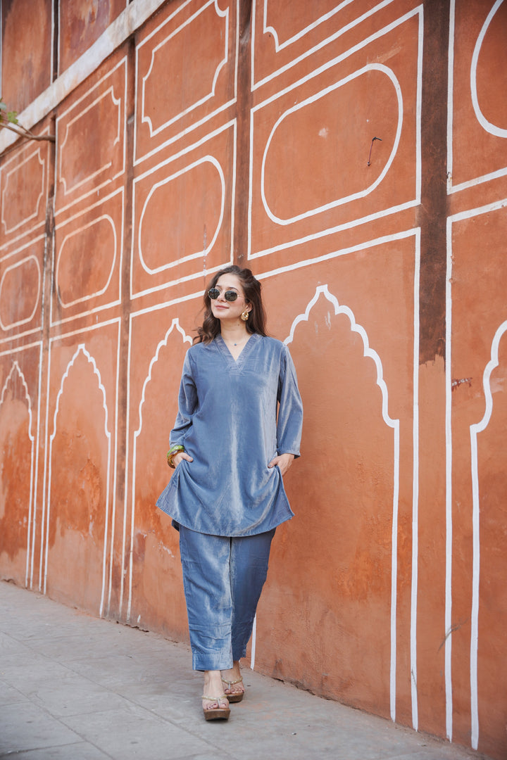 Grey Velvet Co-ord Set