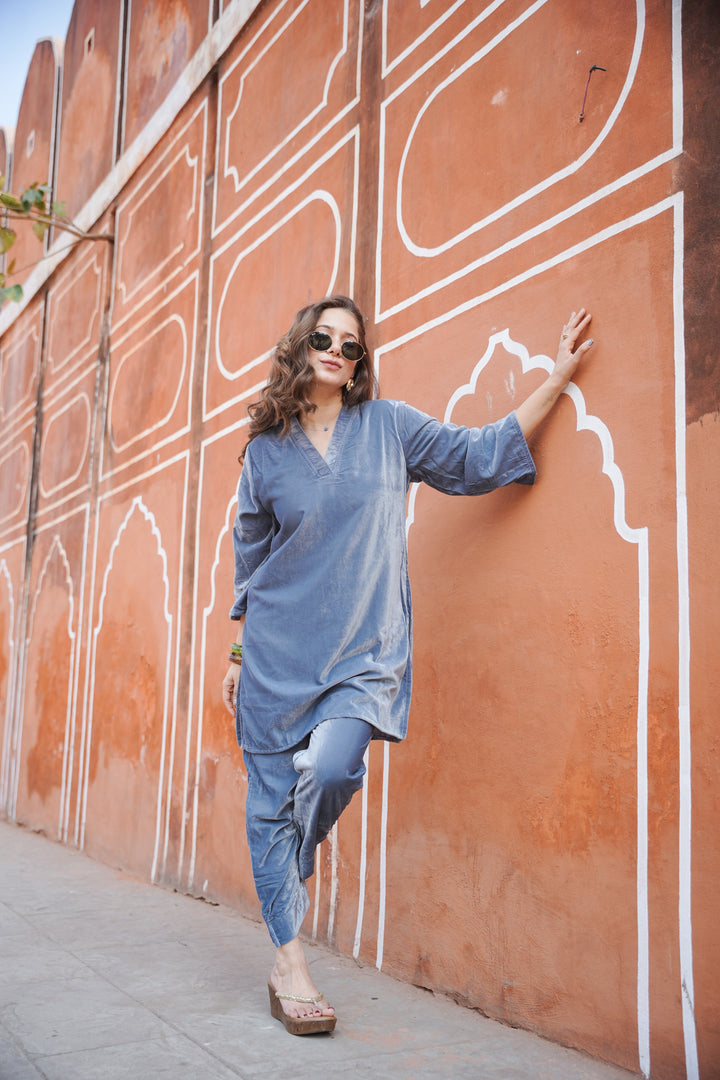 Grey Velvet Co-ord Set