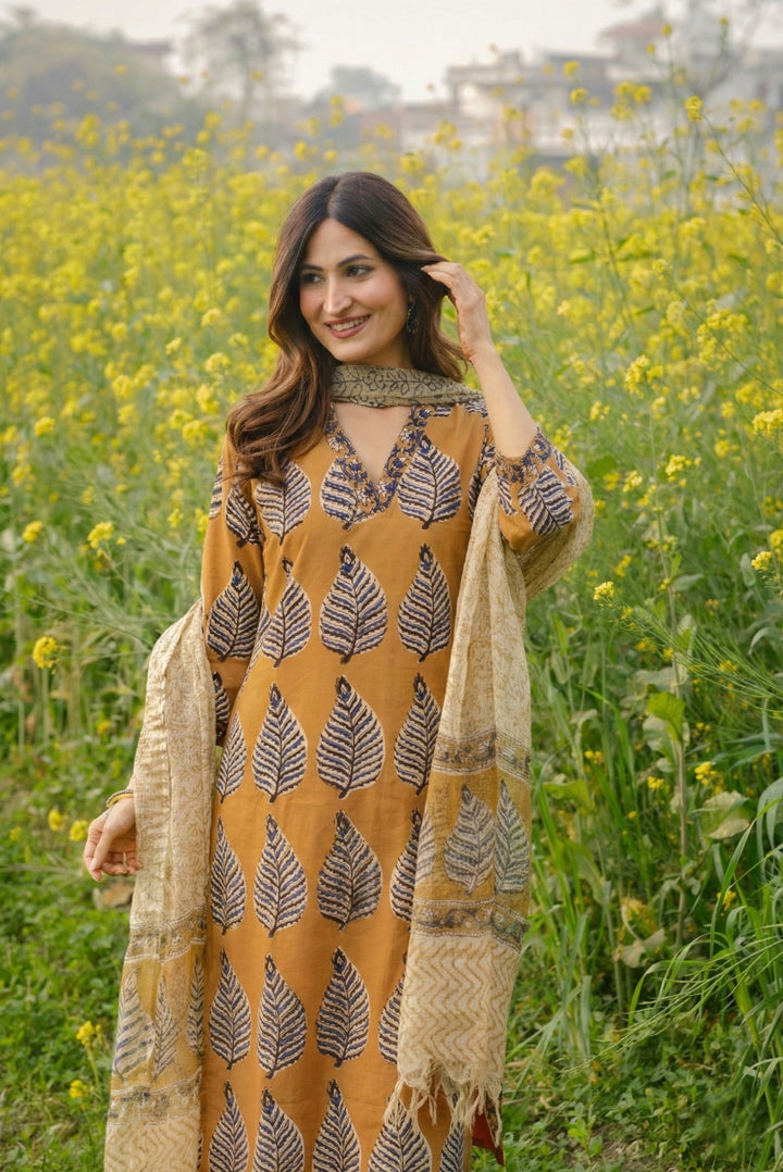 Mustard Handblock Suit Set