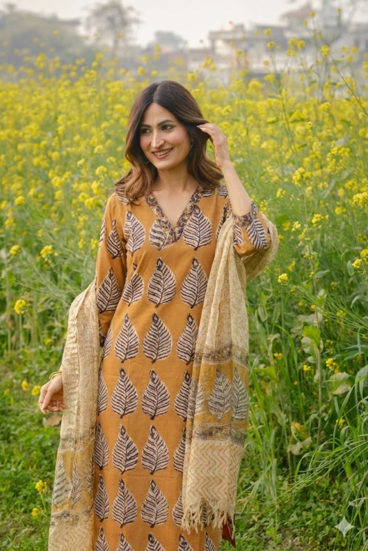 Mustard Handblock Suit Set