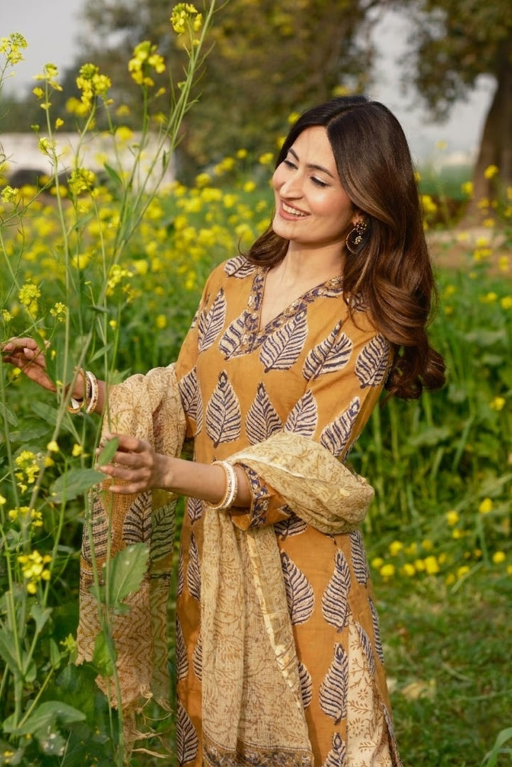 Mustard Handblock Suit Set